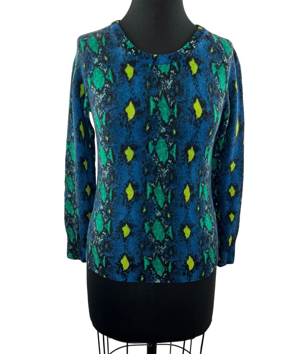 EQUIPMENT Blue Green Snakeskin Print Cashmere Long Sleeve Pullover Sweater Sz S